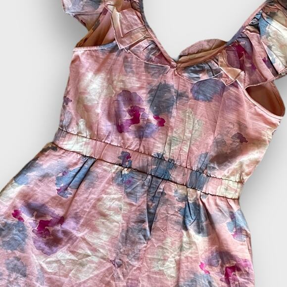 Wildfox NWOT Blair Deep V Ruffle Soft Abstract Watercolor Dress - M - Picture 6 of 12